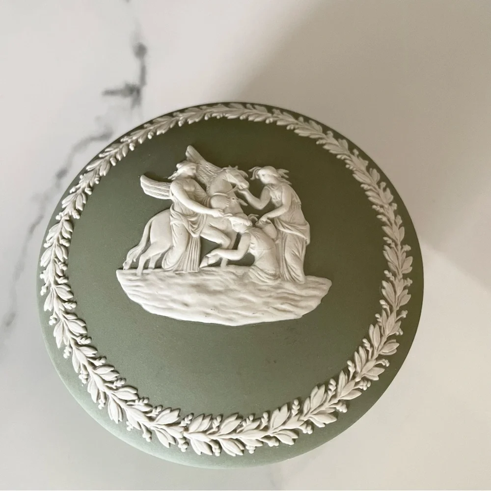 Trinket or Jewelry Box - Green Jasperware by Wedgwood